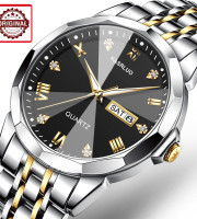 KASRLUO New Fashion Quartz Watch for Men Stainless Steel Waterproof Luminous Date Mens Watches Top Brand Luxury Clock- Silver & Black